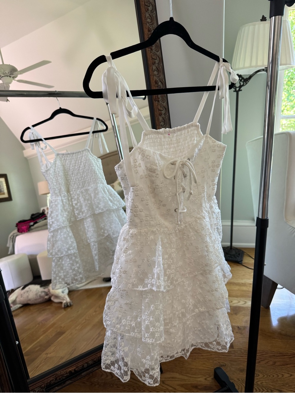 Buddy Love White Lace Tiered Tie-Strap Mini Dress
